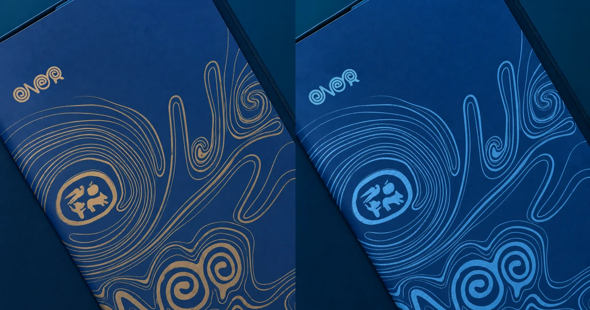 Two blue ÖNER covers with sweeping ornamental linework and circular emblems